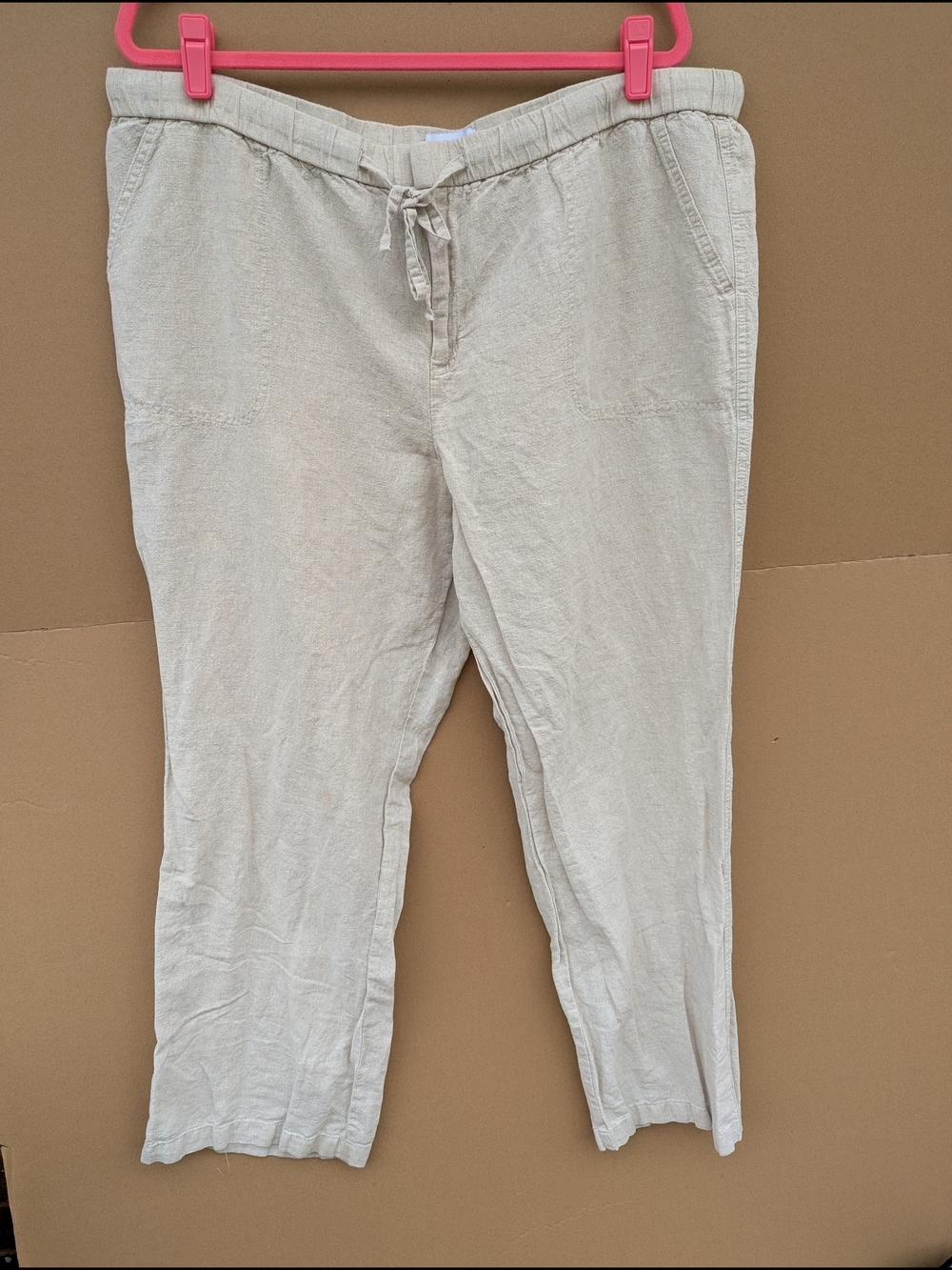 Liz Claiborne Linen Blend Drawstring Pants XXL Beige Coastal Grandmother Summer